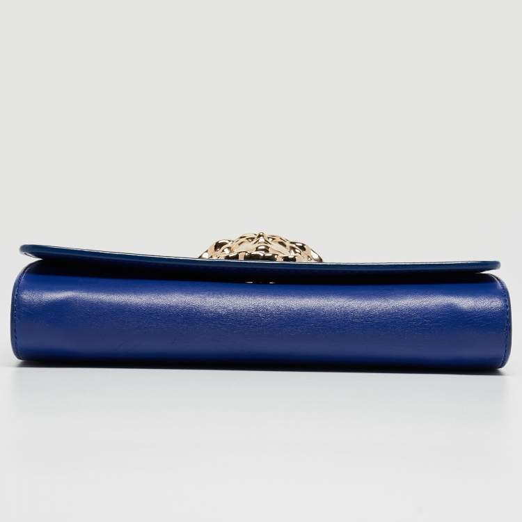 Pre Owned Versace Blue Leather Medusa Palazzo Shoulder Bag