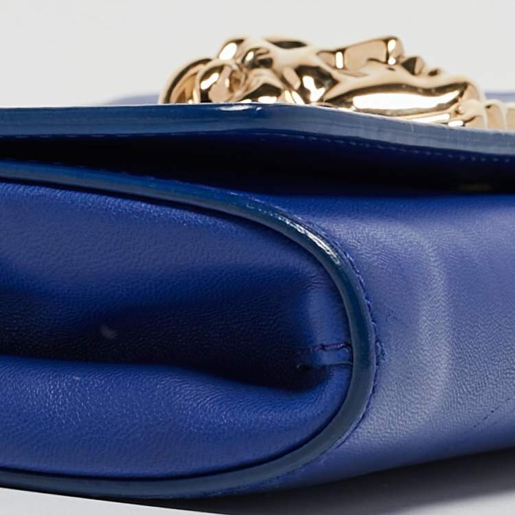 Pre Owned Versace Blue Leather Medusa Palazzo Shoulder Bag