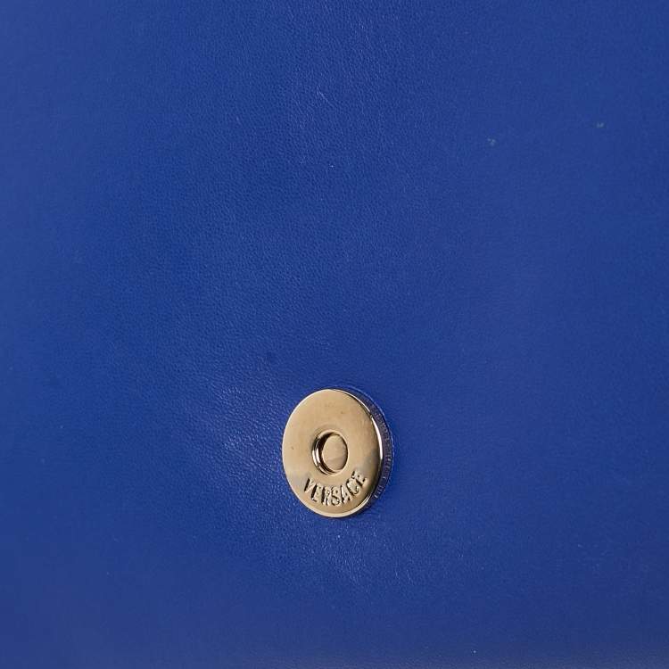 Pre Owned Versace Blue Leather Medusa Palazzo Shoulder Bag