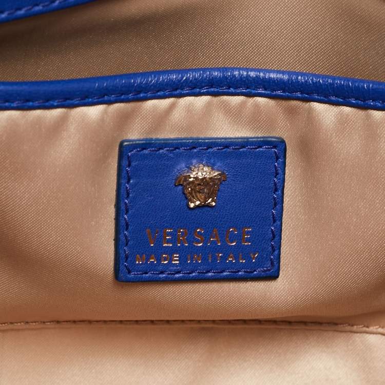 Pre Owned Versace Blue Leather Medusa Palazzo Shoulder Bag