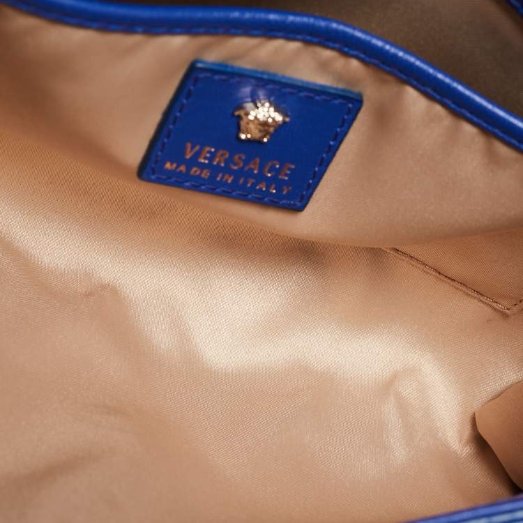 Pre Owned Versace Blue Leather Medusa Palazzo Shoulder Bag