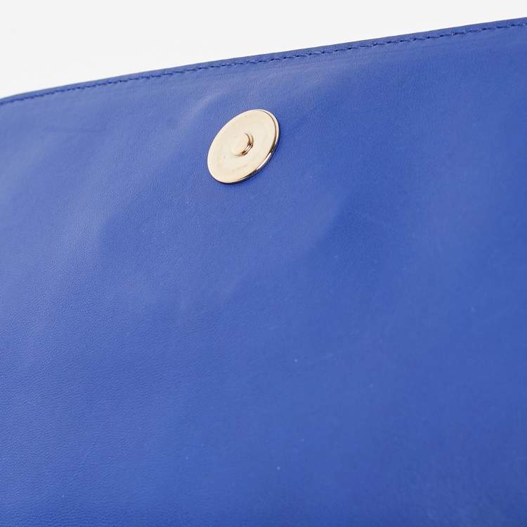 Pre Owned Versace Blue Leather Medusa Palazzo Shoulder Bag