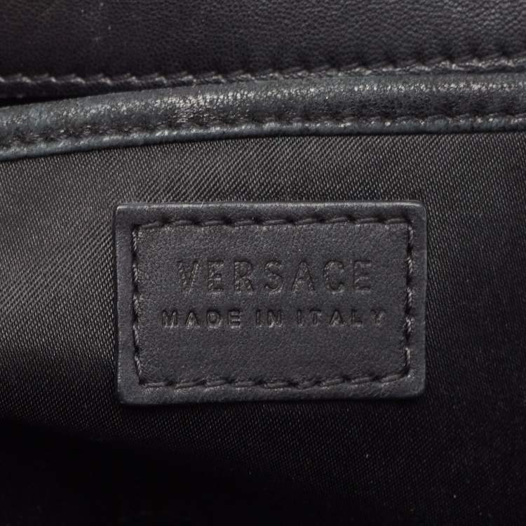 Pre Owned Versace Black Leather Medusa Chain Clutch