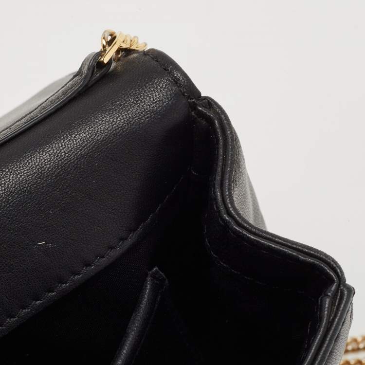 Pre Owned Versace Black Leather Medusa Chain Clutch