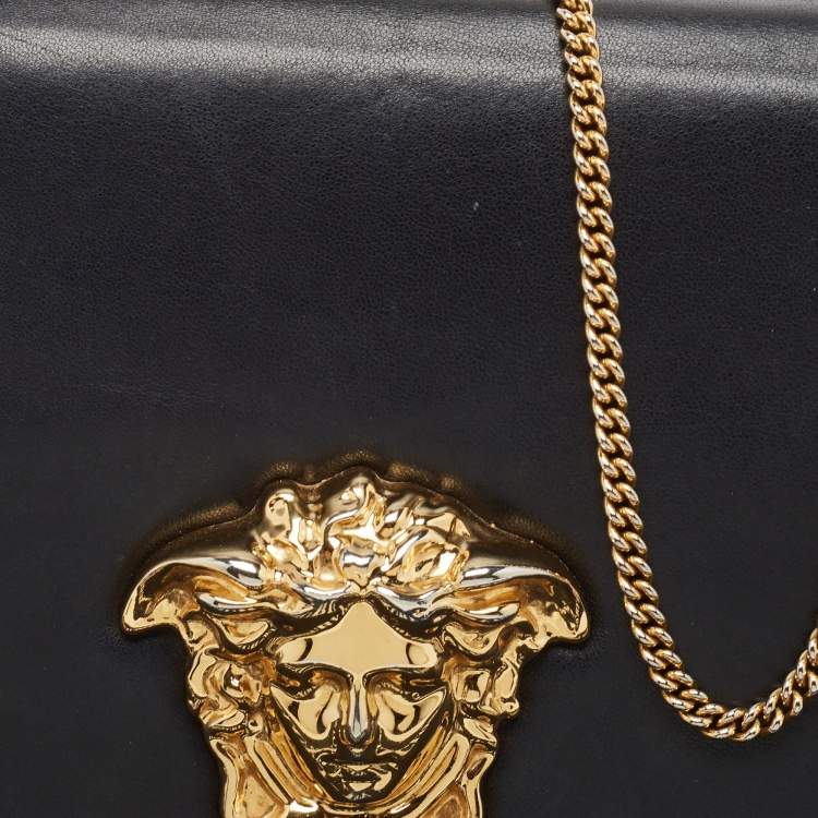 Pre Owned Versace Black Leather Medusa Chain Clutch