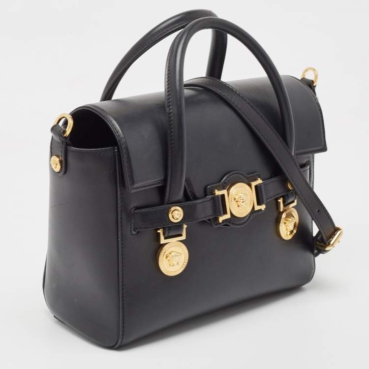 Pre Owned Versace Black Leather Medium Medusa Medallion Tote
