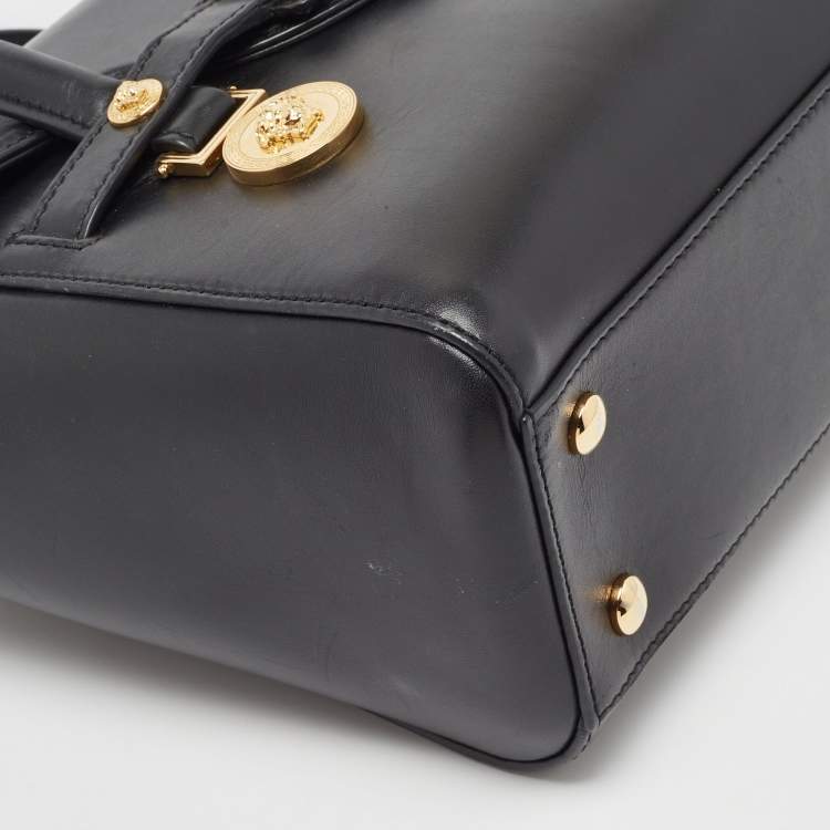 Pre Owned Versace Black Leather Medium Medusa Medallion Tote
