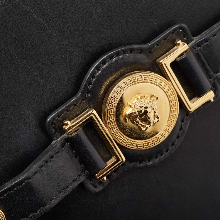 Pre Owned Versace Black Leather Medium Medusa Medallion Tote