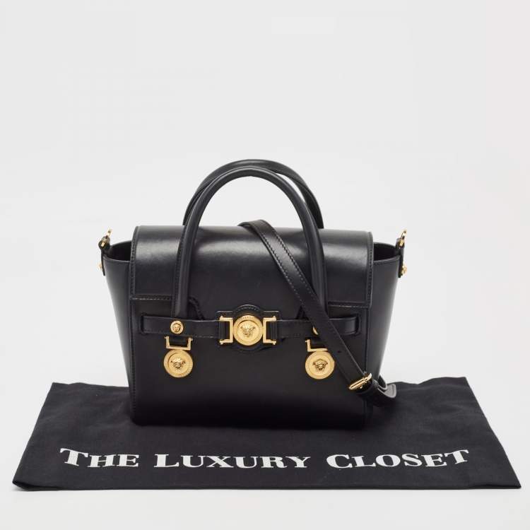 Pre Owned Versace Black Leather Medium Medusa Medallion Tote