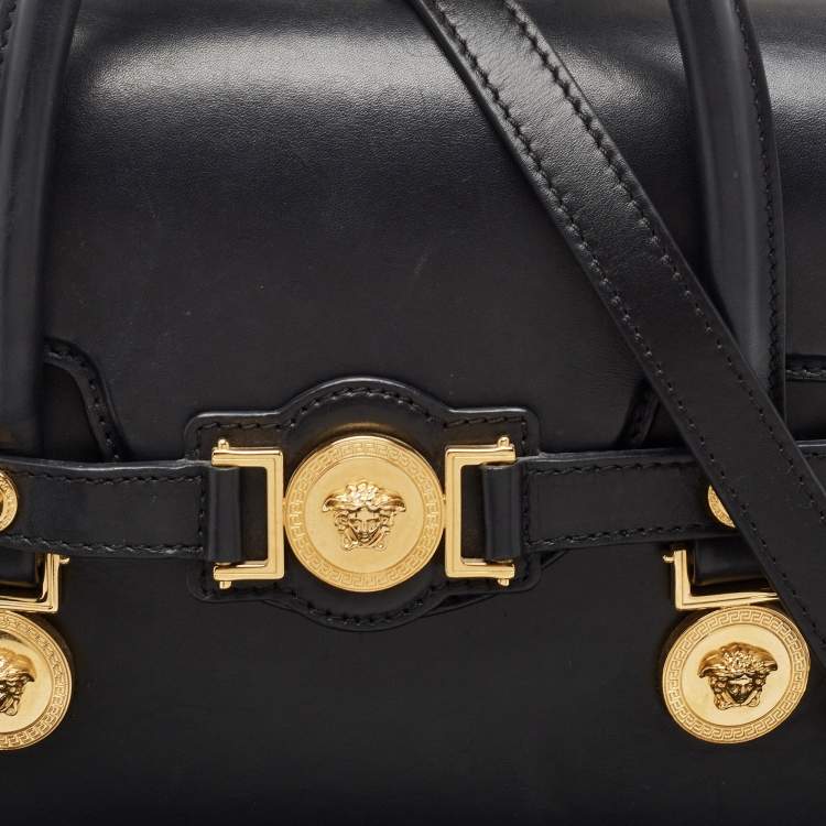 Pre Owned Versace Black Leather Medium Medusa Medallion Tote