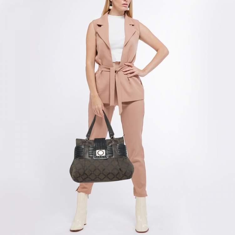مملوكة مسبقًا Versace Brown/Black Monogram Fabric and Leather Medusa Tote