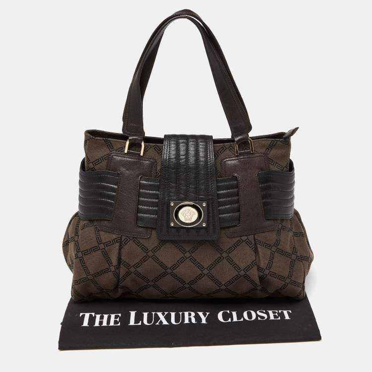 مملوكة مسبقًا Versace Brown/Black Monogram Fabric and Leather Medusa Tote