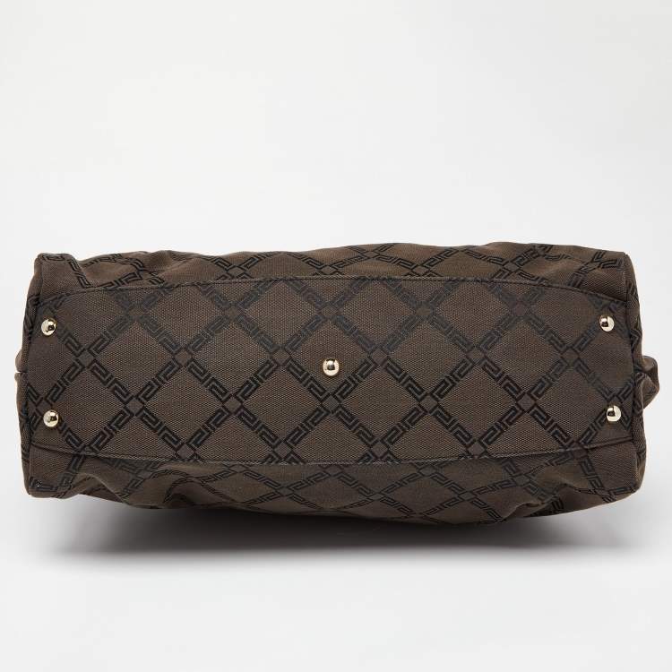 مملوكة مسبقًا Versace Brown/Black Monogram Fabric and Leather Medusa Tote