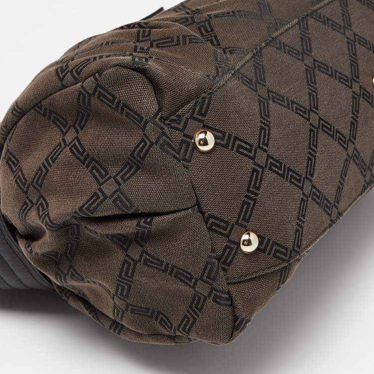 مملوكة مسبقًا Versace Brown/Black Monogram Fabric and Leather Medusa Tote