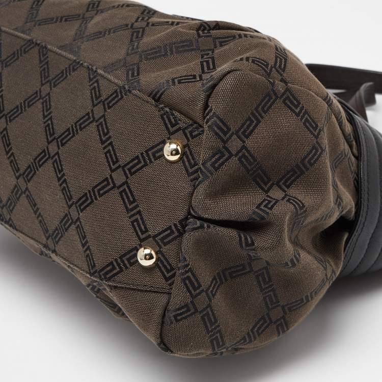 مملوكة مسبقًا Versace Brown/Black Monogram Fabric and Leather Medusa Tote