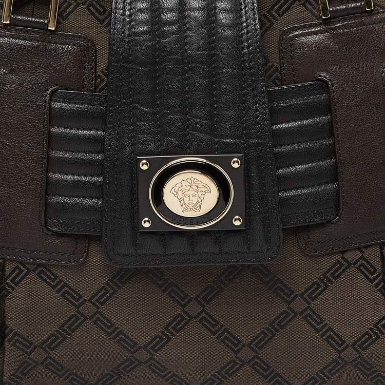 مملوكة مسبقًا Versace Brown/Black Monogram Fabric and Leather Medusa Tote