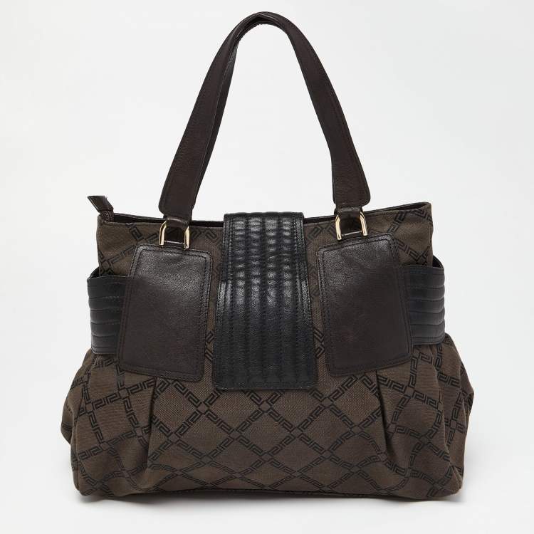 مملوكة مسبقًا Versace Brown/Black Monogram Fabric and Leather Medusa Tote