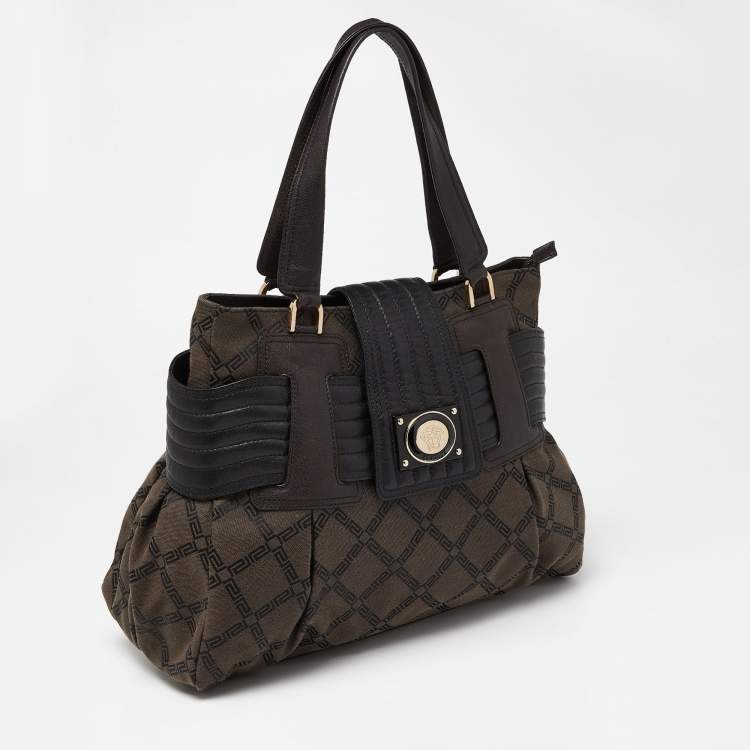 مملوكة مسبقًا Versace Brown/Black Monogram Fabric and Leather Medusa Tote