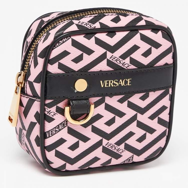 Pre Owned Versace Pink/Black La Greca Signature Coated Canvas Square Pouch