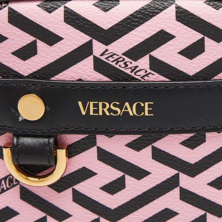 Pre Owned Versace Pink/Black La Greca Signature Coated Canvas Square Pouch