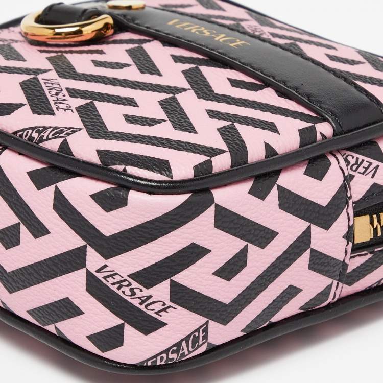 Pre Owned Versace Pink/Black La Greca Signature Coated Canvas Square Pouch