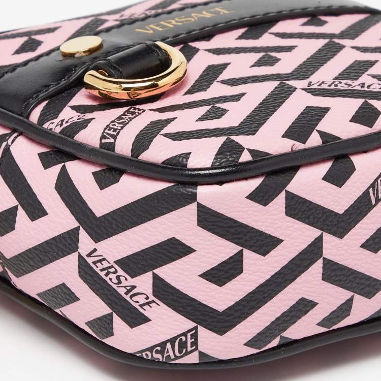 Pre Owned Versace Pink/Black La Greca Signature Coated Canvas Square Pouch