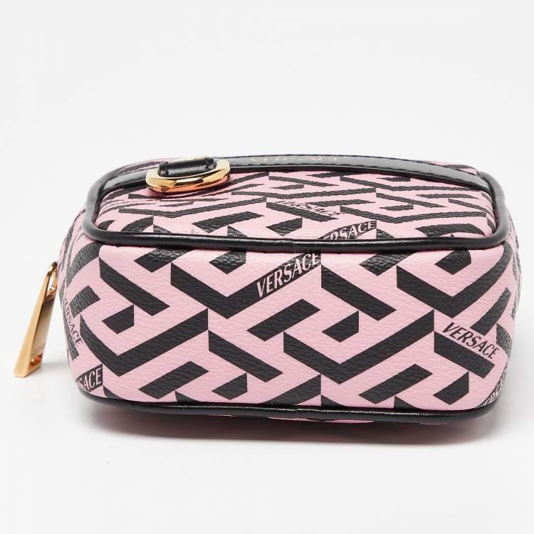 Pre Owned Versace Pink/Black La Greca Signature Coated Canvas Square Pouch