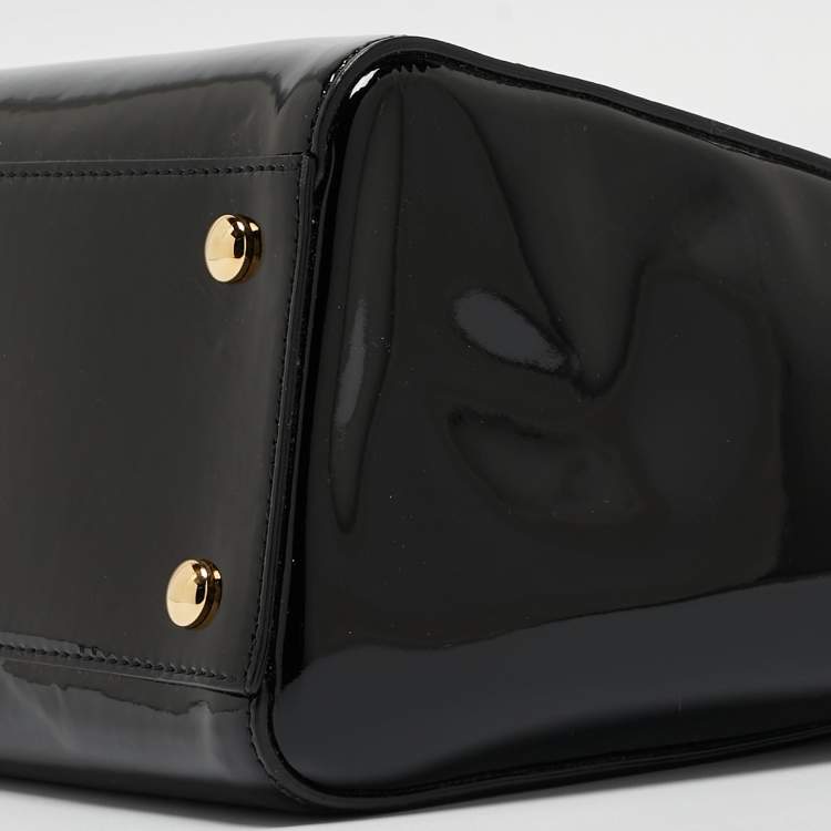Pre Owned Versace Black Patent Leather Medusa Top Handle Bag
