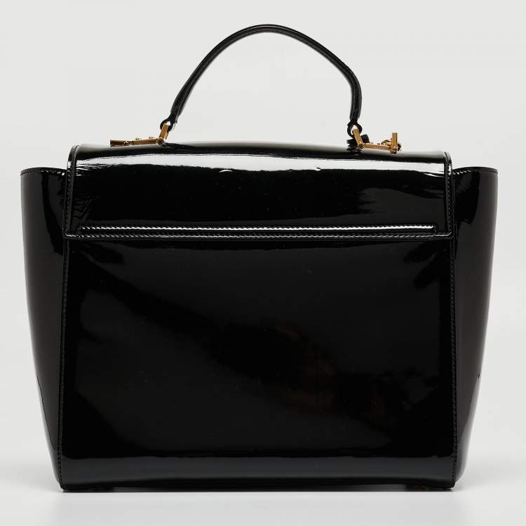 Pre Owned Versace Black Patent Leather Medusa Top Handle Bag