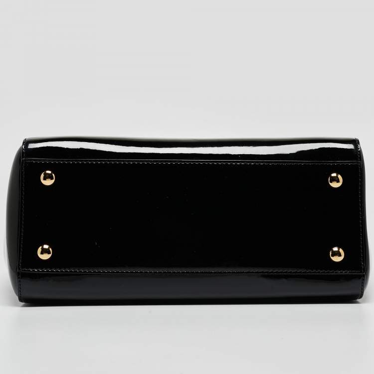 Pre Owned Versace Black Patent Leather Medusa Top Handle Bag