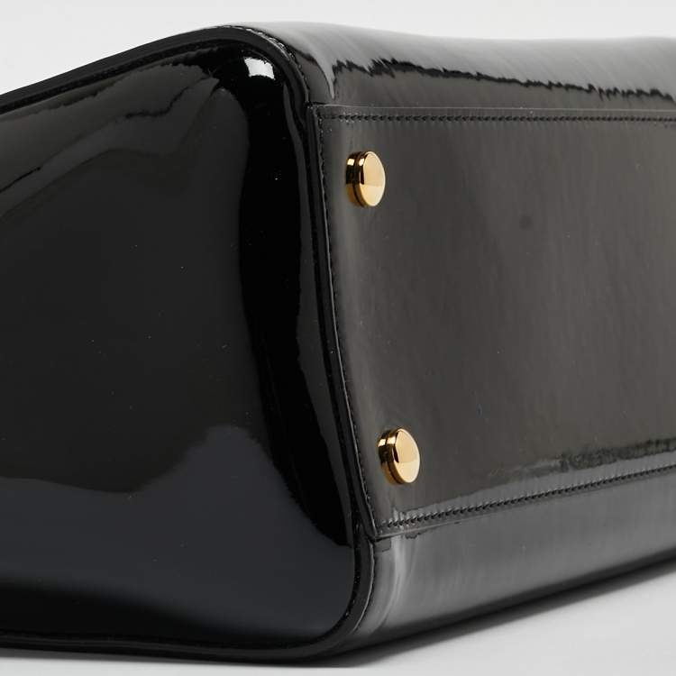 Pre Owned Versace Black Patent Leather Medusa Top Handle Bag