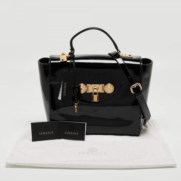 Pre Owned Versace Black Patent Leather Medusa Top Handle Bag
