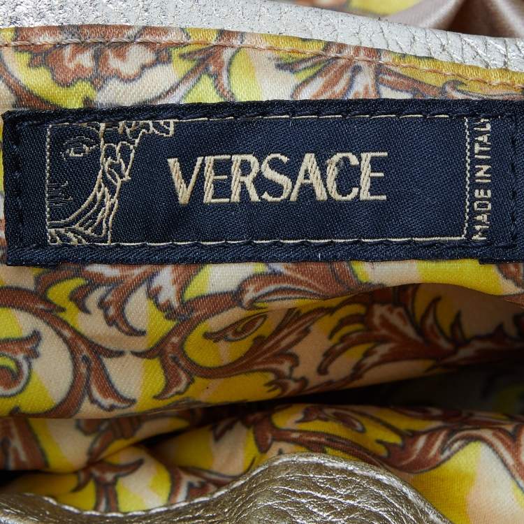 Pre Owned Versace Beige/Gold Nylon and Leather Studded Madonna Satchel