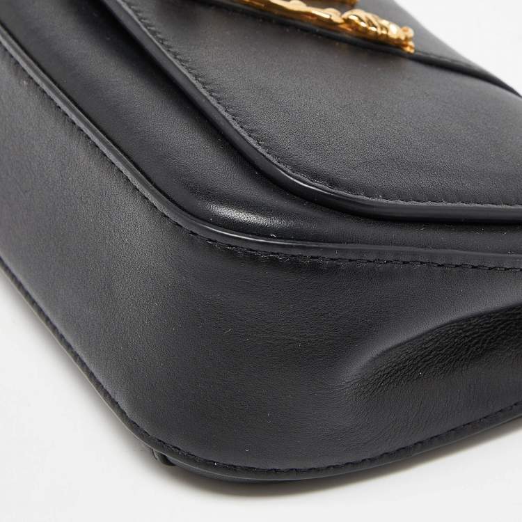 Pre Owned Versace Black Leather Flap Chain Clutch