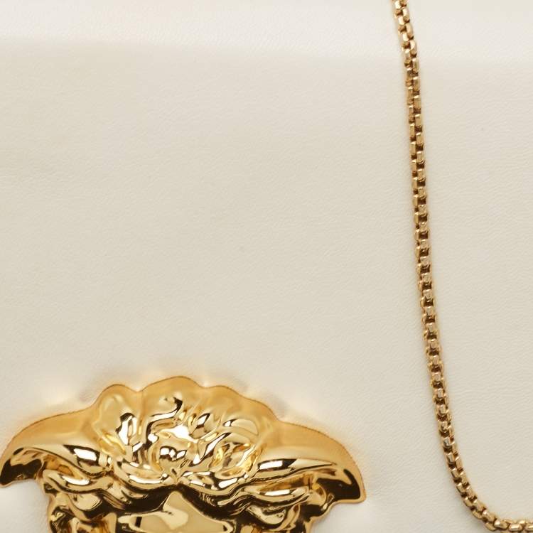 Pre Owned Versace Off White Leather Medusa Chain Clutch