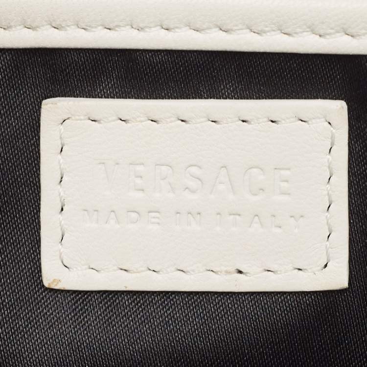 Pre Owned Versace Off White Leather Medusa Chain Clutch