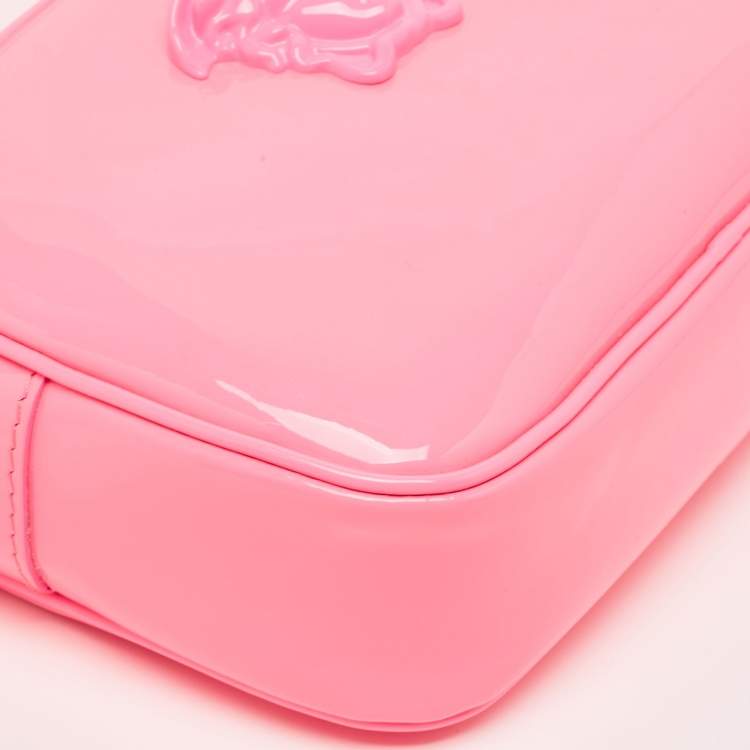 Pre Owned Versace Neon Pink Patent Leather Palazzo Camera Crossbody Bag 