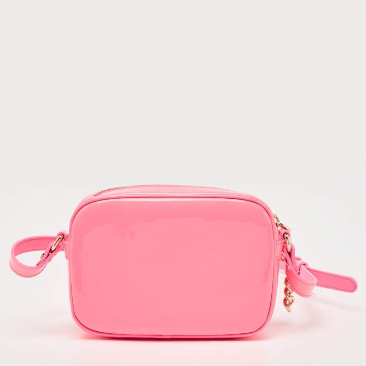 Pre Owned Versace Neon Pink Patent Leather Palazzo Camera Crossbody Bag 