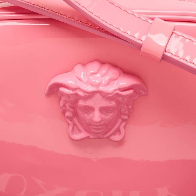 Pre Owned Versace Neon Pink Patent Leather Palazzo Camera Crossbody Bag 