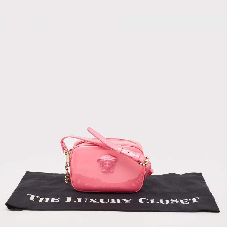 Pre Owned Versace Neon Pink Patent Leather Palazzo Camera Crossbody Bag 