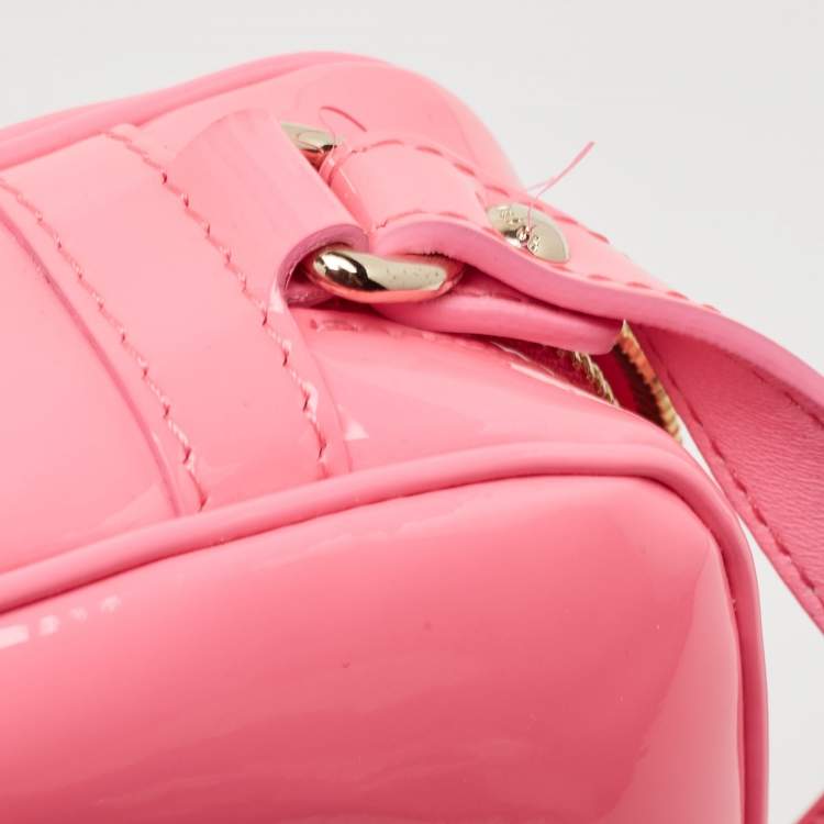 Pre Owned Versace Neon Pink Patent Leather Palazzo Camera Crossbody Bag 