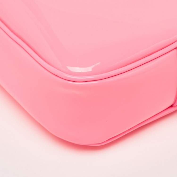 Pre Owned Versace Neon Pink Patent Leather Palazzo Camera Crossbody Bag 