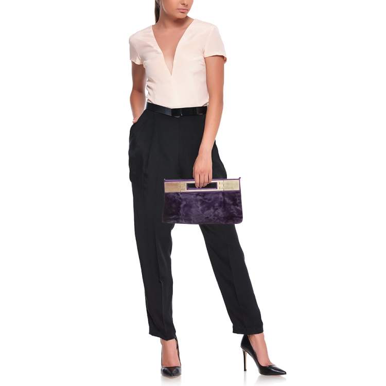 مملوكة مسبقًا Versace Purple Pony Hair and Leather Metal Clutch