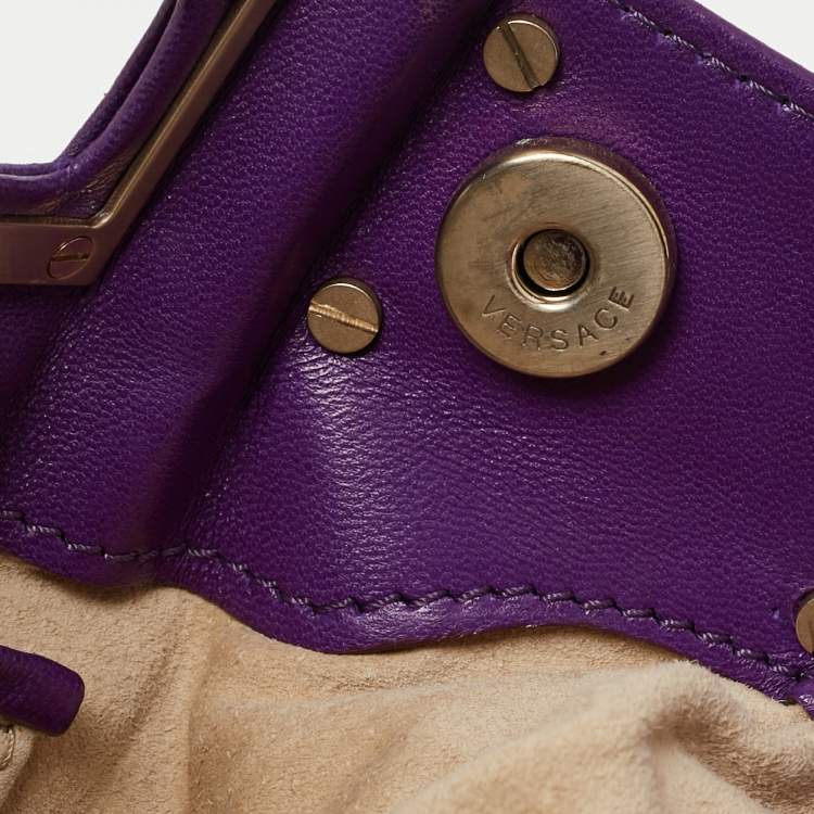 مملوكة مسبقًا Versace Purple Pony Hair and Leather Metal Clutch