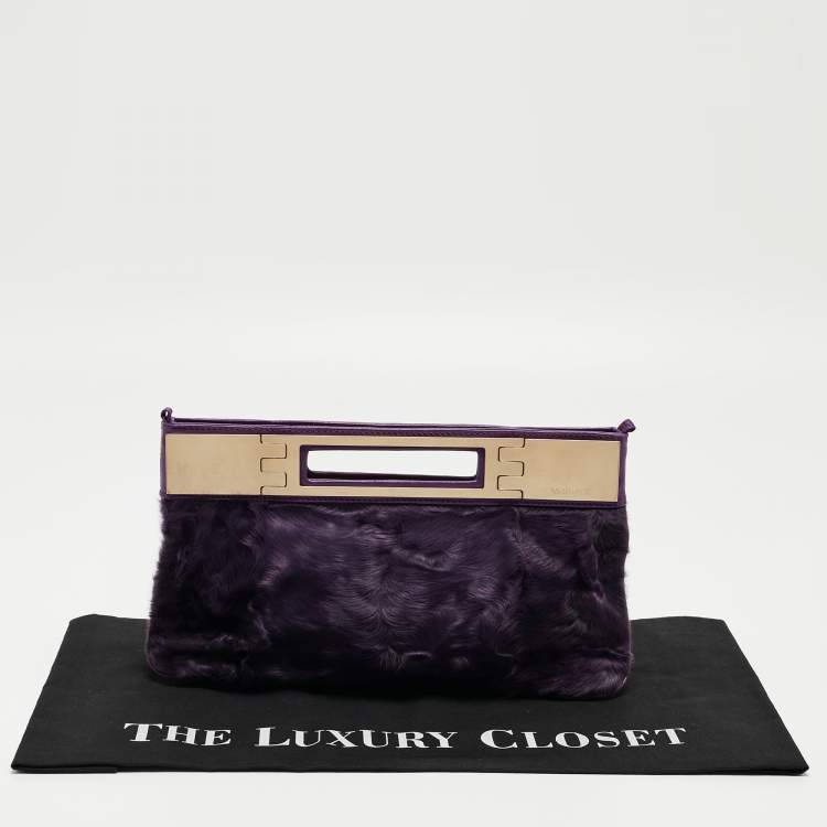 مملوكة مسبقًا Versace Purple Pony Hair and Leather Metal Clutch