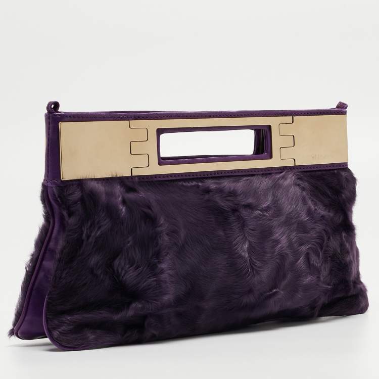 مملوكة مسبقًا Versace Purple Pony Hair and Leather Metal Clutch