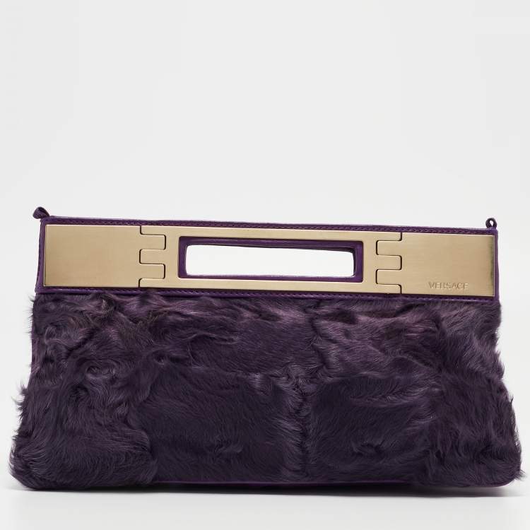 مملوكة مسبقًا Versace Purple Pony Hair and Leather Metal Clutch