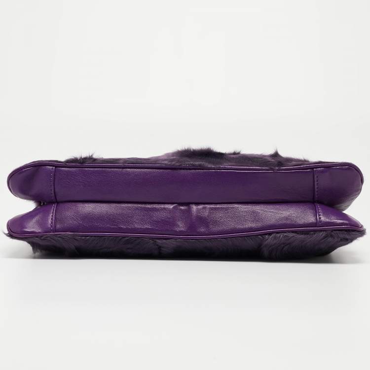 مملوكة مسبقًا Versace Purple Pony Hair and Leather Metal Clutch