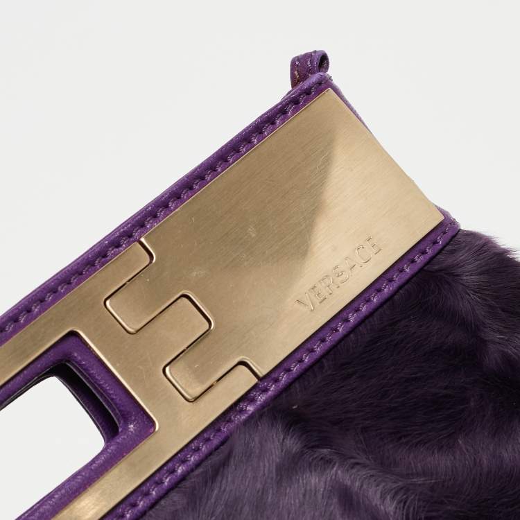 مملوكة مسبقًا Versace Purple Pony Hair and Leather Metal Clutch