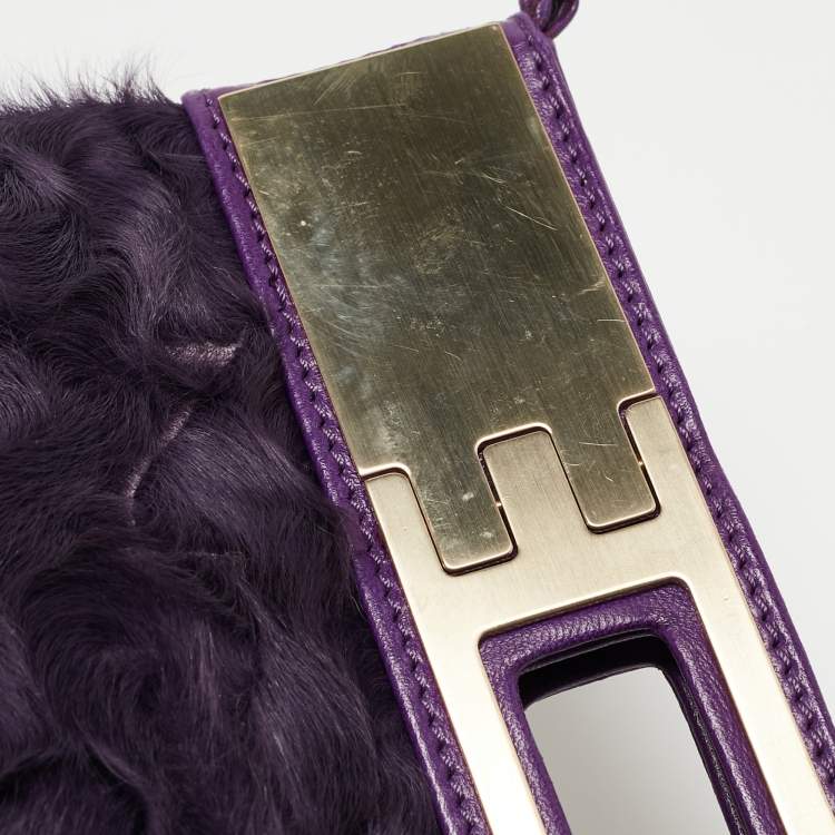 مملوكة مسبقًا Versace Purple Pony Hair and Leather Metal Clutch